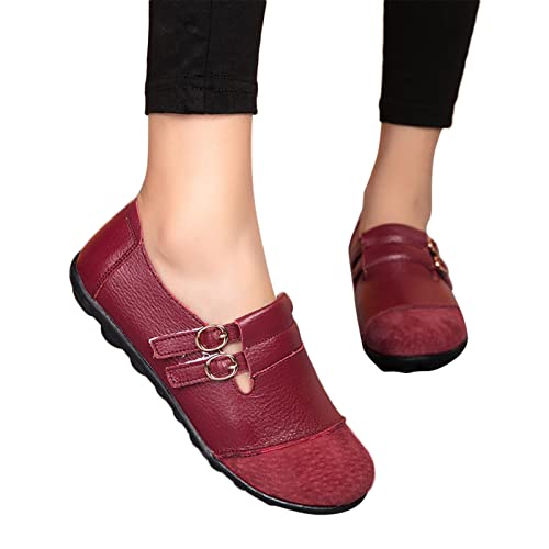 URIBAKY - Zapatos para mujer con hebilla de color uniforme, rojo, 42 EU