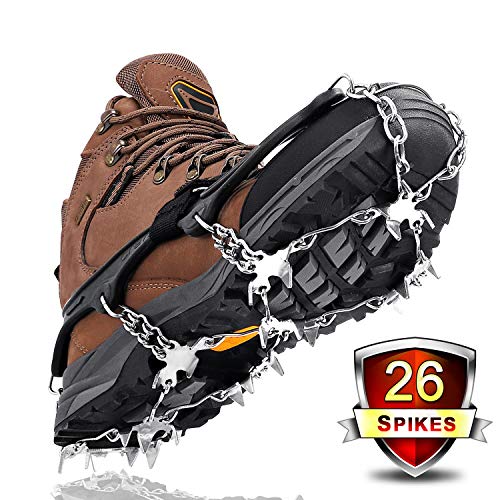 VANPO Crampones, 26 Dientes Crampones Nieve, Crampones Ligero de Nieve Hielo con Antideslizantes Cadena de Acero Inoxidable para Cámping Pesca Trotar Alpinismo Acampada Senderismo Marcha Invierno (XL)