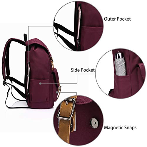 VASCHY Mochila Mujer,Mochila Hombre PC Portatiles 15.6 Pulgadas Impermeabile Mochilas Escolares Juveniles Vintage Casual Universidad Mochila Camping Trekking Senderismo Viaje Burdeos