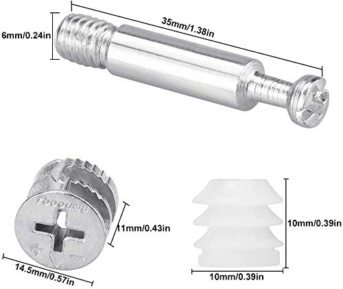 VCRANONR Excéntricas Muebles 20 Piezas Tornillos Excentricos Madera Kit de Excéntricas Ø15mm con Pernos M6 x 40mm Tuercas Insertables Roscadas M6 Tuercas Excentricas para Ensamblar Muebles de Madera