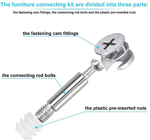 VCRANONR Excéntricas Muebles 20 Piezas Tornillos Excentricos Madera Kit de Excéntricas Ø15mm con Pernos M6 x 40mm Tuercas Insertables Roscadas M6 Tuercas Excentricas para Ensamblar Muebles de Madera