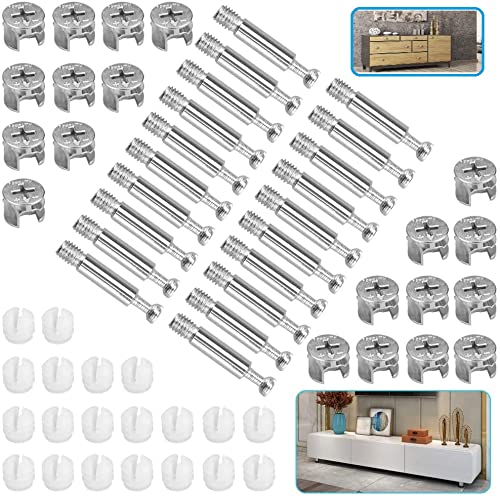 VCRANONR Excéntricas Muebles 20 Piezas Tornillos Excentricos Madera Kit de Excéntricas Ø15mm con Pernos M6 x 40mm Tuercas Insertables Roscadas M6 Tuercas Excentricas para Ensamblar Muebles de Madera