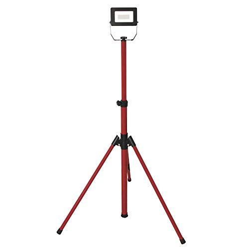 Velamp IS749-2 proyector LED en trípode, 1600lm 20W, Rojo, Cable de 3m, Resistente al Agua IP65. Uso al Aire Libre, Obras, Fiestas y Barbacoa en el jardín, 20 W, Negro