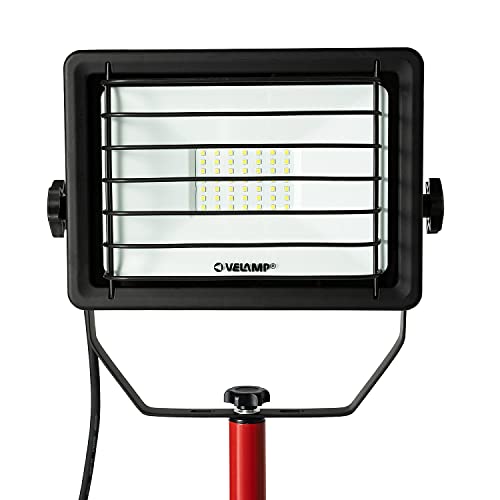 Velamp WAINGRO proyector LED en trípode, 50W, Rojo, Cable de 3 m, Rejilla de protección, Resistente al Agua IP65. Uso al Aire Libre, Obras, Fiestas y Barbacoa en el jardín, 50 W