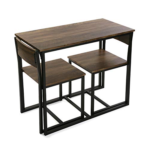 Versa Satu Set de Mesa de Comedor y Dos sillas Baja, Set de 3 Piezas, Medidas (Al x L x An) 75 x 45 x 89 cm, Madera y Metal, Color Negro