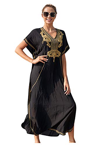 Vestido Boho Mujer Largo Talla Grande Camisolas y Pareos Indios Bohemio Hippie Tunica Piscina Caftan Africano Kaftan Etnico Kimono Flores Ropa Hawaiana Traje de Baño Bikini Cover Up