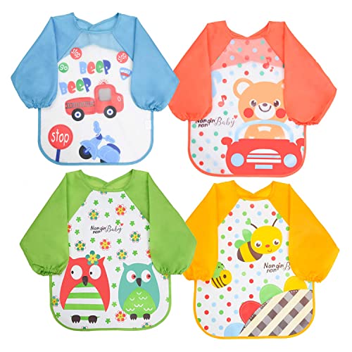 Vicloon Baberos Bebe Impermeables,Babero de Manga Larga de Bebé para Pintar con Mangas EVA Impermeable Delantal de Bebé, Unisexo Niños Niñas (0-36 meses)