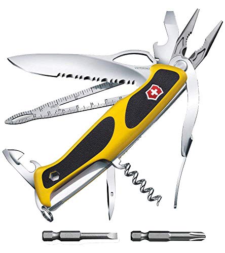 Victorinox Ranger Grip Boatsman Navaja con 22 funciones incluyendo hoja con bloqueo y funda, color amarillo/negro