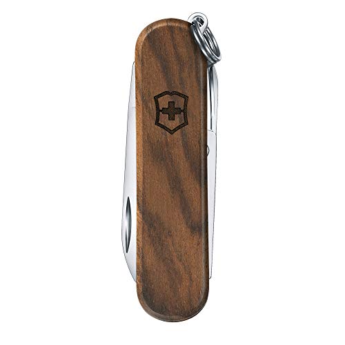 Victorinox Taschenmesser Classic SD Wood (5 Funktionen Klinge Schere Nagelfeile) Holz in Blister 58 mm Navaja Multiusos (5 Funciones, Cuchilla, Tijeras, Lima de uñas), Acero Inoxidable, Madera