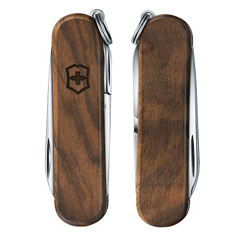 Victorinox Taschenmesser Classic SD Wood (5 Funktionen Klinge Schere Nagelfeile) Holz in Blister 58 mm Navaja Multiusos (5 Funciones, Cuchilla, Tijeras, Lima de uñas), Acero Inoxidable, Madera