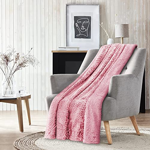 Victorio & Lucchino Manta Plaid Beverly Estampada con Borreguito Sherpa - Manta Suave para el Sofa o para Cama (VL-80513 Rosa, 130x160 Cm)