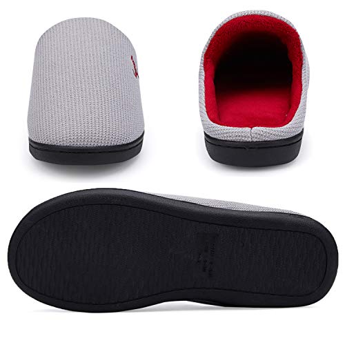 VIFUUR Hombre Zapatillas de casa Espuma de Memoria de Alta Densidad Cálido Interior Lana al Aire Libre Forro de Felpa Suela Antideslizante Zapatos Gris/Rojo 46/47