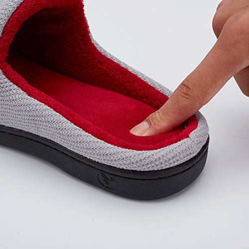 VIFUUR Hombre Zapatillas de casa Espuma de Memoria de Alta Densidad Cálido Interior Lana al Aire Libre Forro de Felpa Suela Antideslizante Zapatos Gris/Rojo 46/47