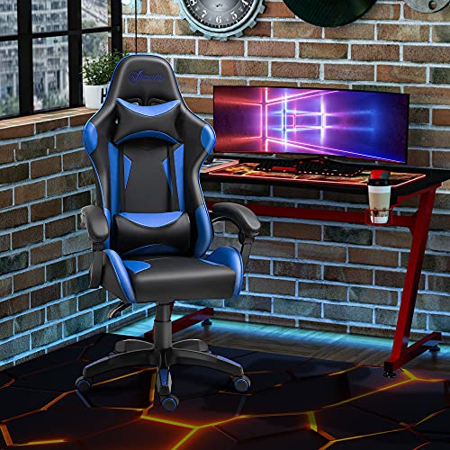 Vinsetto Silla Gaming Profesional Silla de Escritorio Ergonómica Reclinable y Ajustable en Altura con Respaldo Alto Reposacabezas y Reposabrazos 66x66x128-138 cm Azul