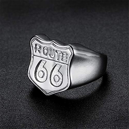 Vioness Anillo de acero inoxidable para hombre, con diseño de ruta 66 grabado, chapado en banda de biker, Acero inoxidable,