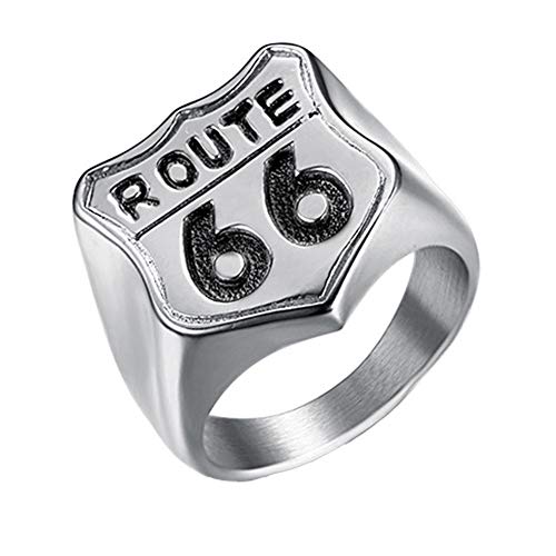 Vioness Anillo de acero inoxidable para hombre, con diseño de ruta 66 grabado, chapado en banda de biker, Acero inoxidable,