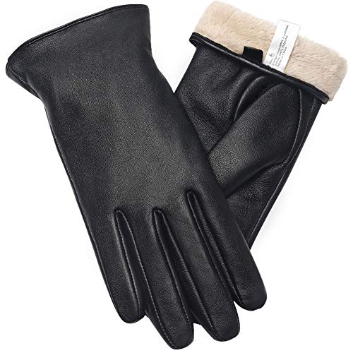 vislivin Cuero Guantes para Mujer Pantalla Táctil Guantes Cálidos de Invierno Dedo Completo Mujers Conducir Guantes Regalo Black XL