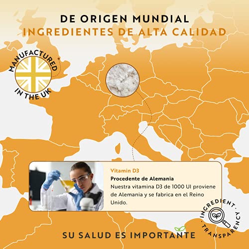 Vitamina D3 1000 UI - 365 Cápsulas de Gel de Colecalciferol (Suministro Para Un Año) - Vitamina D Contribuye al Mantenimiento de Huesos y Dientes Normales - Hecho en el Reino Unido por Nutravita