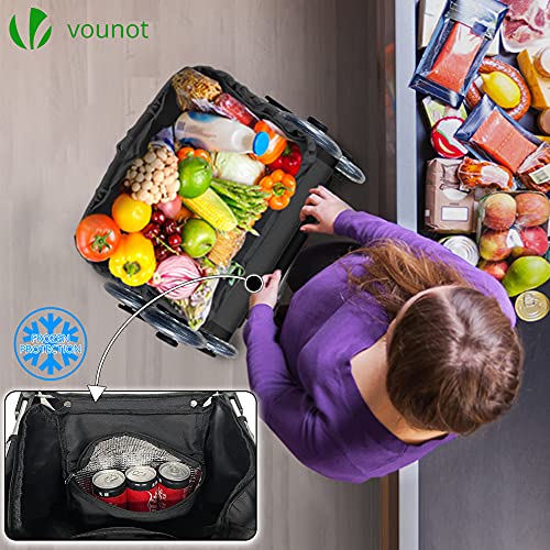 VOUNOT Carrito Compra Plegable de Aluminio, Carro de la Compra 6 Ruedas con Bolsa Impermeable Desmontable, 50L, Negro