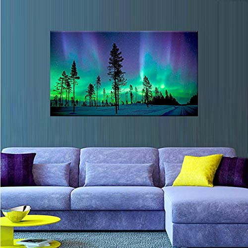 VSOO Cuadro Auroras Boreales Impresión de Lienzo Mural Moderno de Luz del Norte para Decoración de Salón y Dormitorio Sin Marco-2_Los 50x100cm