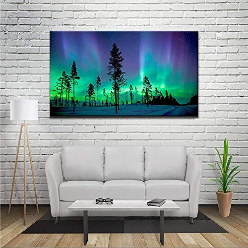 VSOO Cuadro Auroras Boreales Impresión de Lienzo Mural Moderno de Luz del Norte para Decoración de Salón y Dormitorio Sin Marco-2_Los 50x100cm