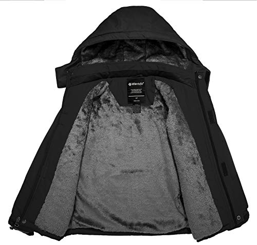 Wantdo Chaqueta de Esquí Montaña Impermeable Chaqueta Cálida Aislada con Vellón Abrigo para Exteriores Snowboard Parka con Capucha de Nieve Invierno para Niño Negro 140-146