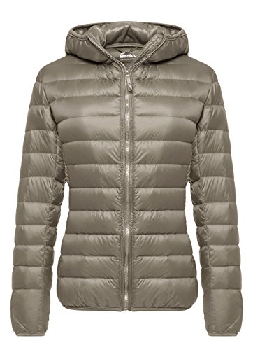 Wantdo Chaqueta de Pluma Ultra Ligero Chaqueta de Plumón Antiviento al Aire Libre Chaqueta de Pluma Corta Invierno Chaqueta de Plumón Ajustada de Moda Mujer Caqui X-Small