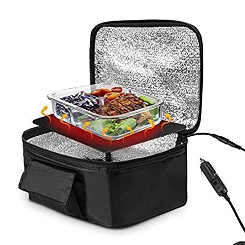 WANZSC portátil mini coche microondas 12V horno eléctrico caja de picnic de calentamiento rápido para accesorios de viaje Camping comida cocina negro