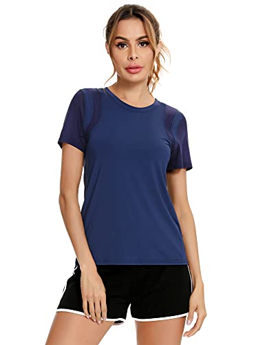 Wayleb Camisetas Deporte Mujer Camiseta Manga Corta Deportivos Transpirable Suave Top Yoga para Running Fitness Entrenamiento Atlético Verano