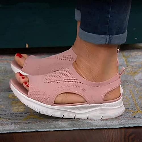 WEFR Summer Washable Slingback Orthopedic Slide Sport Sandals, Comfy Knit Thick Bottom Fish Mouth Beach Casual Sandals (42,Pink)