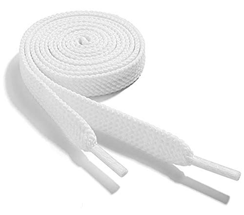 WELKOO cordones planos, cordones 100% algodón duraderos, 1 par. Colores Blanco y largo (150cm x 8mm). Compatible con Nike, Adidas, Converse, Reebok, New Balance y muchos más.