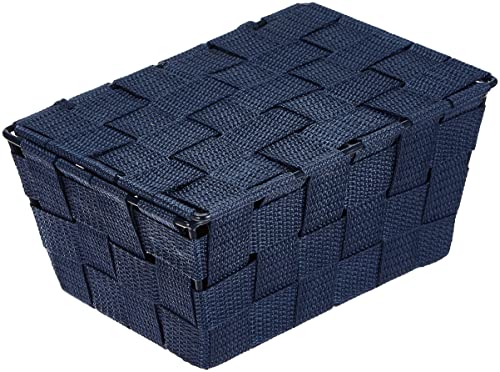 WENKO Cesta para el baño Adria, con tapa color azul oscuro - Cesta para el baño, Polipropileno, 19 x 10 x 14 cm, Azul oscuro