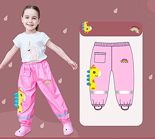 wetry Pantalones Impermeables de Agua para Niños Niñas,Dibujos Animados Dinosaurio Pantalon Lluvia al Aire Libre Jirafa rosa/2XL