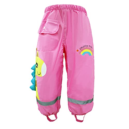 wetry Pantalones Impermeables de Agua para Niños Niñas,Dibujos Animados Dinosaurio Pantalon Lluvia al Aire Libre Jirafa rosa/2XL