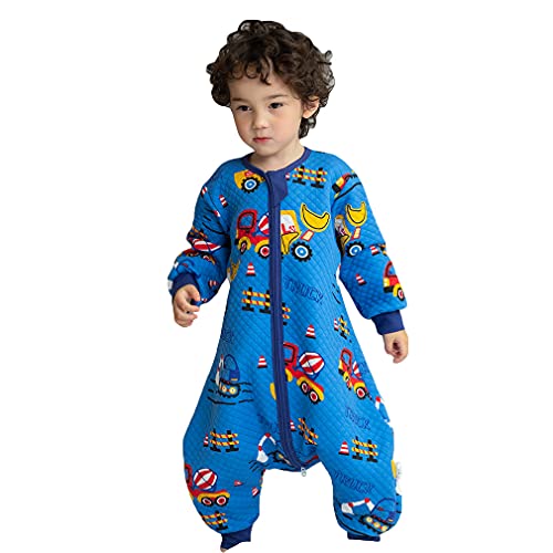 wetry Saco de Dormir con Pies para Bebé,Cómodo Manga Larga Algodón Pijama Manta Niño Niña Unisex,Azul (80-100 CM)