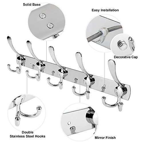 Whitgo - Colgador de abrigos para montaje en pared (2 unidades, 15 ganchos de acero inoxidable para albornoces, sombreros, abrigos)