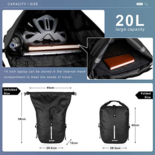 WILDKEN 20L Bolsa Trasera para Bicicleta 3 in1 Multifuncional Impermeable Bolsa de Asiento Trasero para Ciclismo MTB Bicicleta de Montaña (Negro)