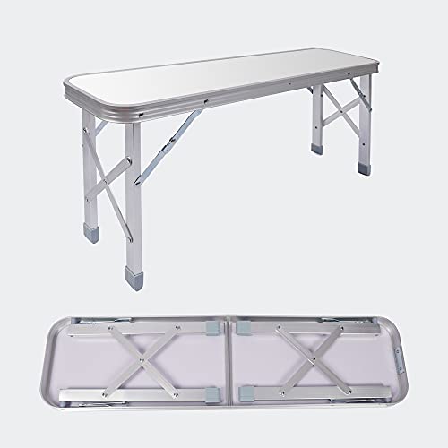 WilTec Mesa Maleta Camping Picknick con 2 Bancos 90x66x70cm Plegable Aluminio Color Plateado Portátil Jardín