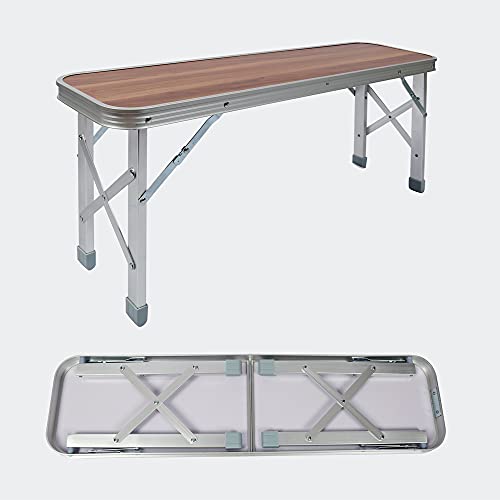 WilTec Mesa Maleta Camping Picknick con 2 Bancos 90x66x70cm Plegable Aluminio Efecto Madera Portátil Jardín