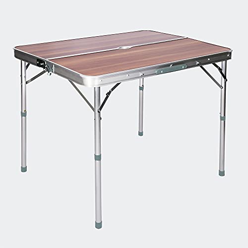 WilTec Mesa Maleta Camping Picknick con 2 Bancos 90x66x70cm Plegable Aluminio Efecto Madera Portátil Jardín