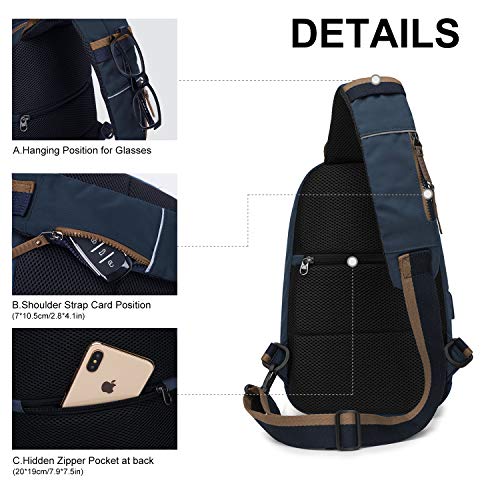 Wind Took Bolso de Pecho para Hombre Bolsos Cruzadas para Hombro con Puerto de Carga USB Bandolera Hombre Ligero Ciclismo Acampar Azul Oscuro