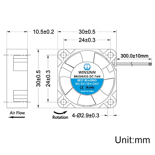 WINSINN 3010 4010 12 V 24 V DC silencioso ventilador de refrigeración 30 x 30 x 10 mm 40 x 40 x 10 mm para bricolaje 3D impresora extractor Hotend V6 V5 Makerbot MK7 MK8 CPU Arduino 3010 12V