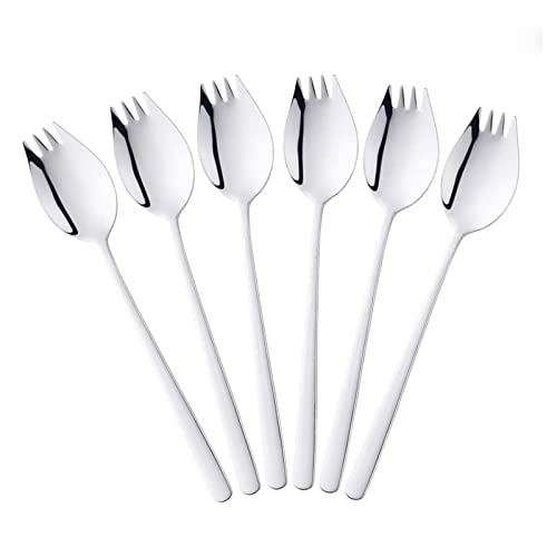 Woadham 6 Piezas Ensalada Spork, Tenedor Buffet, Cuchara Tenedor Ensalada Spork, Inoxidable Sporks, Frito Para Postre, Para Acampar en Casa o Viajar