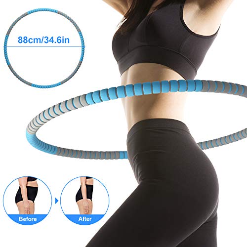 Wonantorna Hula Hoop Fitness, Hoola Hoop Fitness, Núcleo Interior Acero Inoxidable y Espuma Doble-Capa Engrosada, 8-Secciones Desmontable, Hula Hoop Adultos para Reducción de Peso y Masaje- Azul+Gris