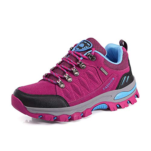 Wowei - Botas de senderismo, impermeables, para exteriores, deportivas, antideslizantes, cómodas, ligeras, de montaña, para trekking, para hombre y mujer, color Rojo, talla 36 EU