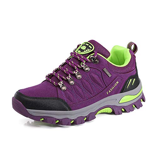 Wowei - Botas de senderismo, impermeables, para exteriores, deportivas, antideslizantes, cómodas, ligeras, de montaña, para trekking, para hombre y mujer, color Morado, talla 38 EU