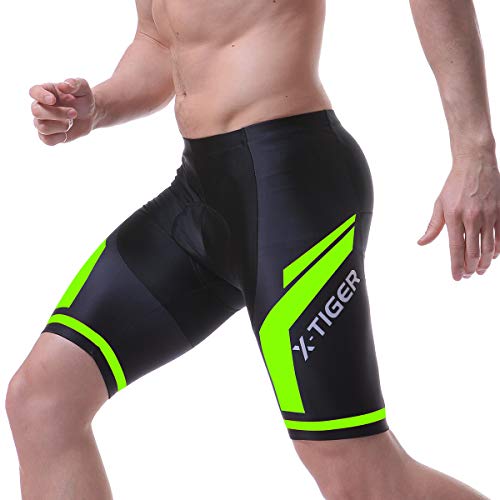 X-TIGER Hombres Ropa Interior de Bicicleta con 5D Gel Acolchado MTB Ciclismo Pantalones Cortos-Negro (Verde Pantalones Cortos, L)