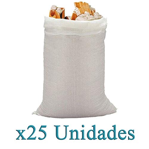 x25 Sacos de escombros rafia • Bolsa saco de recogida reforzada y resistente • Más de 25kg • Grande 80x50cm • 25 unidades