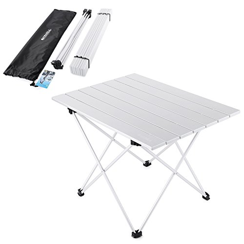 YAHILL Mesa Plegable Camping de Aluminio Mesa Playa de Acampar Enrollable de 3 tamaños con Bolso para cargarla para picnics Dentro y Fuera, Senderismo, Viajes, Pesca (Mesa Astilla de Aluminio- L)