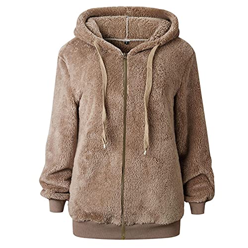 YIFANG Chaqueta de forro polar de gran tamaño, cálida, gruesa, de felpa, con cremallera, cortavientos, supersuave y cómoda, con capucha y cremallera